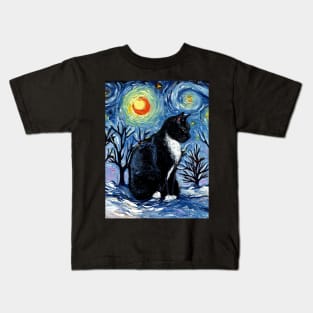 Winter Night - Tuxedo Cat Kids T-Shirt